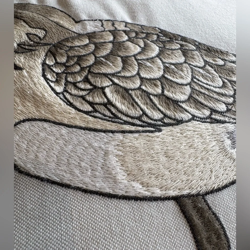 Coastal Shorebird Embroidered Accent Pillow in Cream and Brown